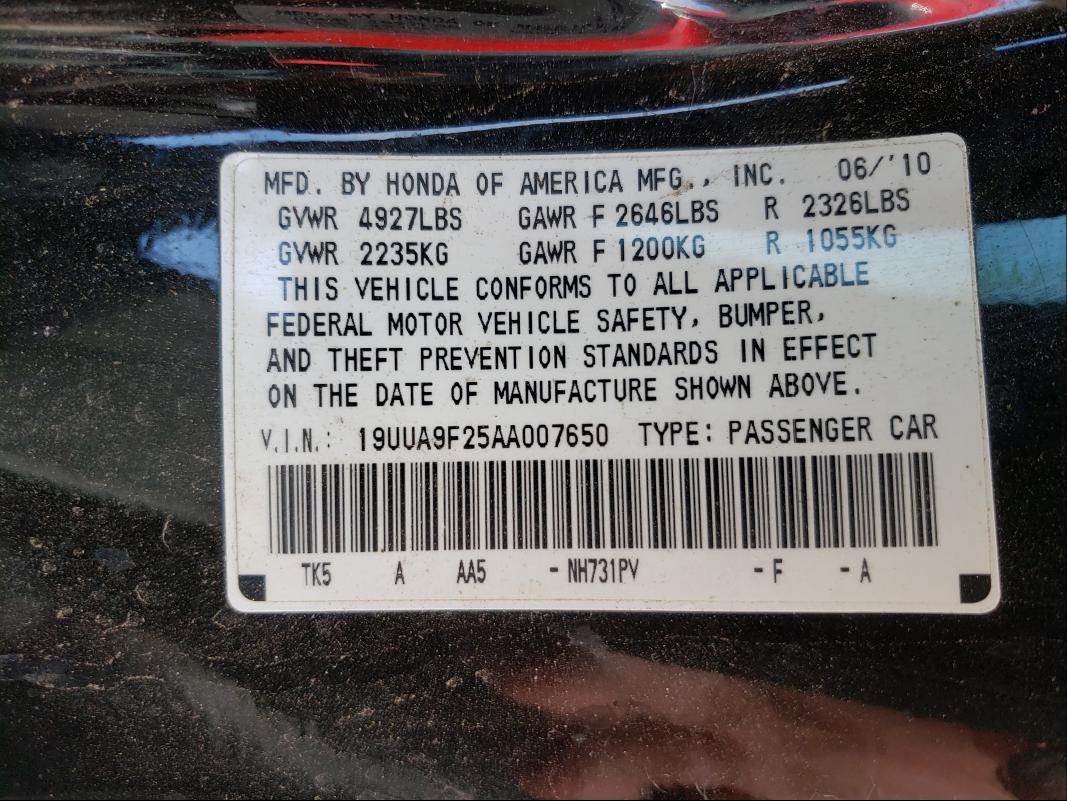 Photo 9 VIN: 19UUA9F25AA007650 - ACURA TL 