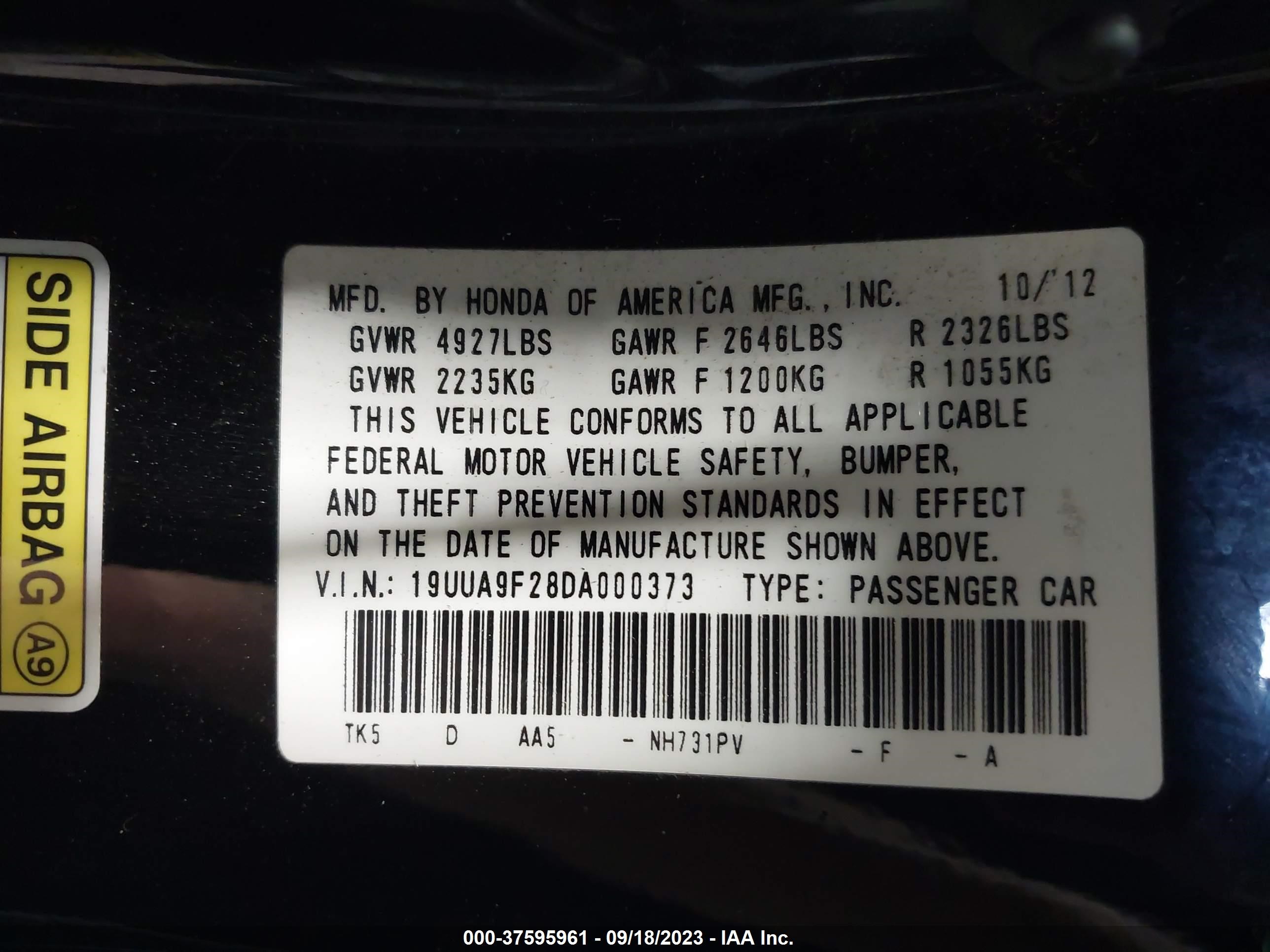 Photo 8 VIN: 19UUA9F28DA000373 - ACURA TL 