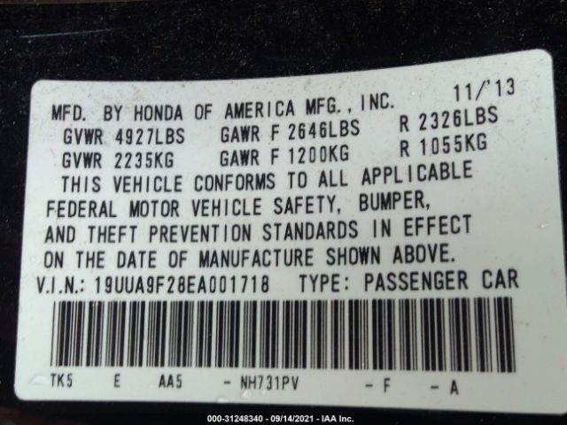 Photo 8 VIN: 19UUA9F28EA001718 - ACURA TL 