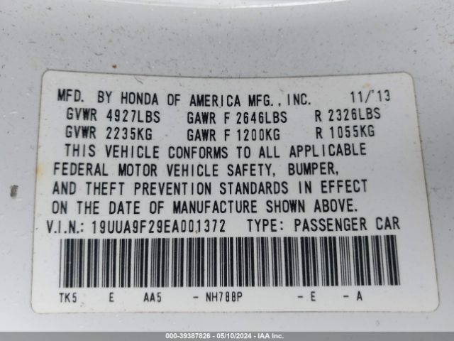 Photo 8 VIN: 19UUA9F29EA001372 - ACURA TL 