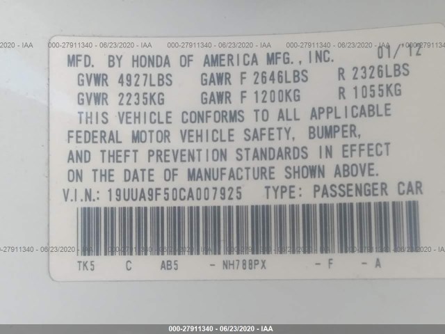 Photo 8 VIN: 19UUA9F50CA007925 - ACURA TL 