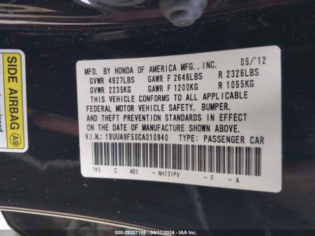 Photo 8 VIN: 19UUA9F50CA010940 - ACURA TL 