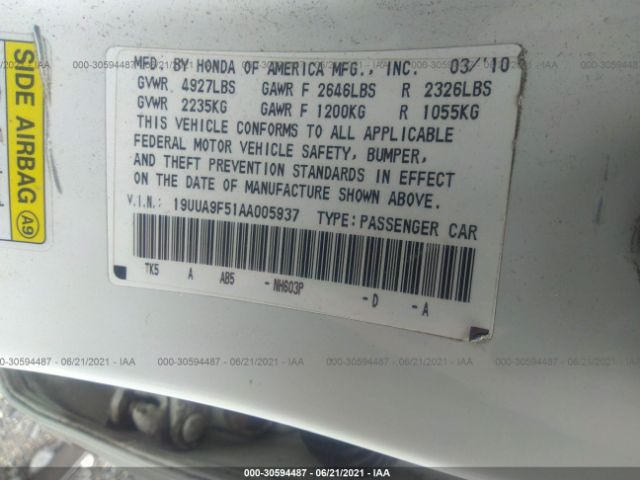 Photo 8 VIN: 19UUA9F51AA005937 - ACURA TL 