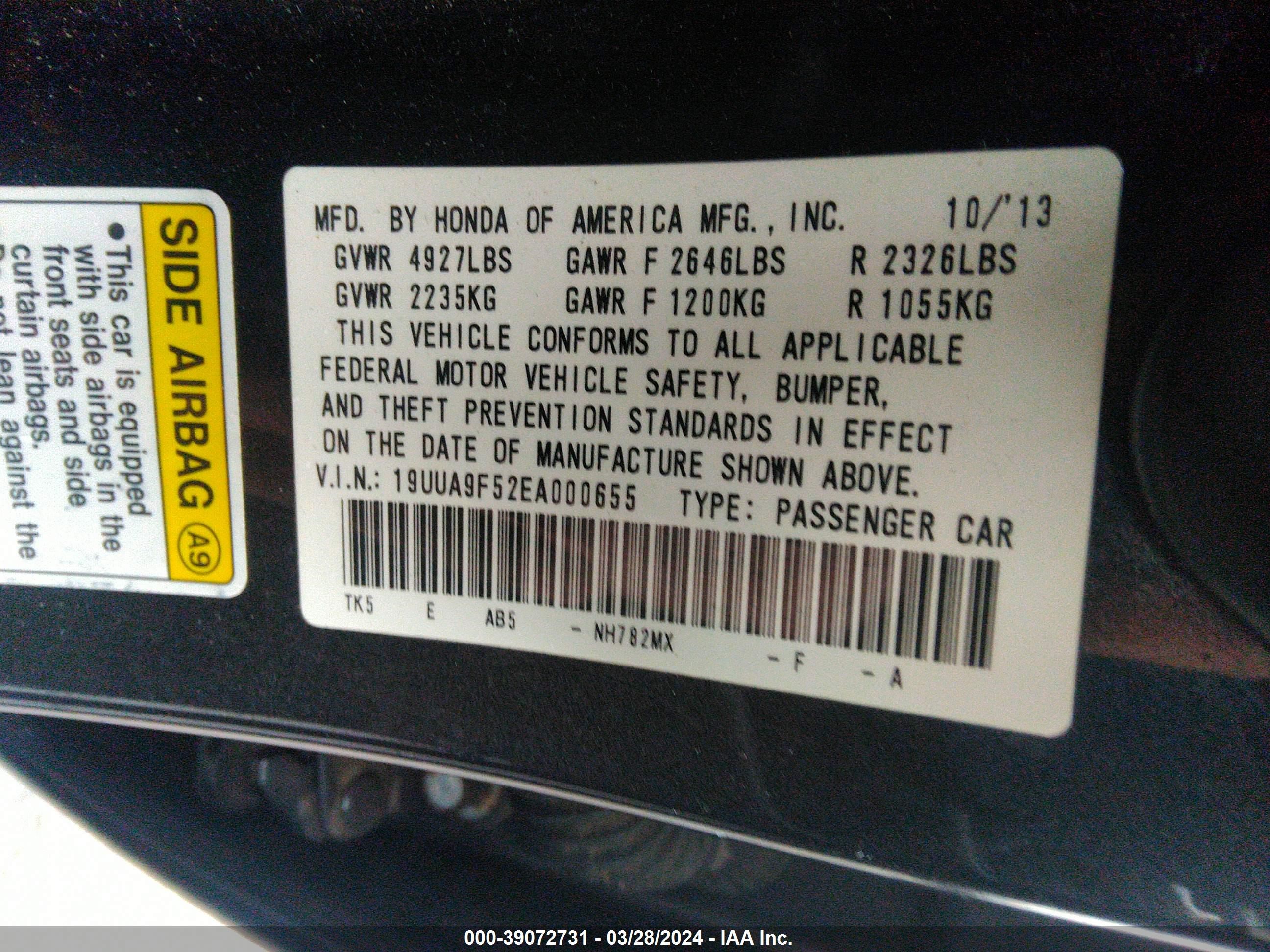 Photo 8 VIN: 19UUA9F52EA000655 - ACURA TL 