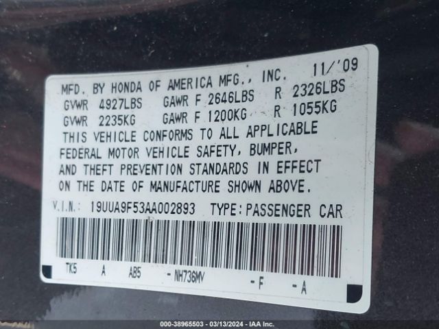 Photo 8 VIN: 19UUA9F53AA002893 - ACURA TL 