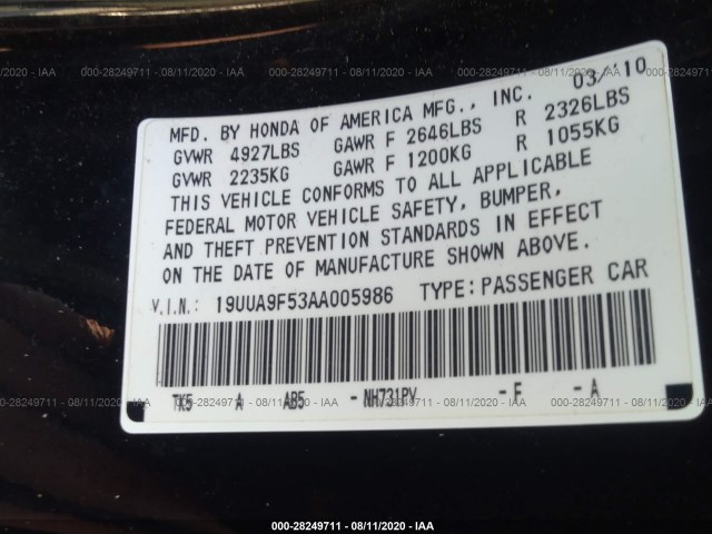 Photo 8 VIN: 19UUA9F53AA005986 - ACURA TL 