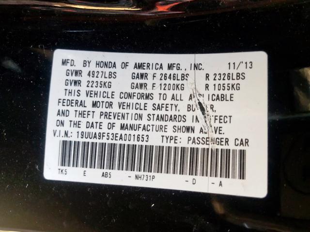 Photo 9 VIN: 19UUA9F53EA001653 - ACURA TL TECH 