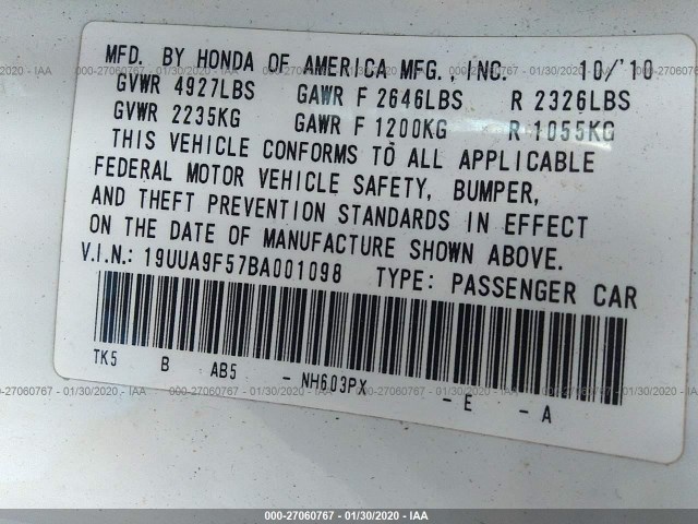 Photo 8 VIN: 19UUA9F57BA001098 - ACURA TL 