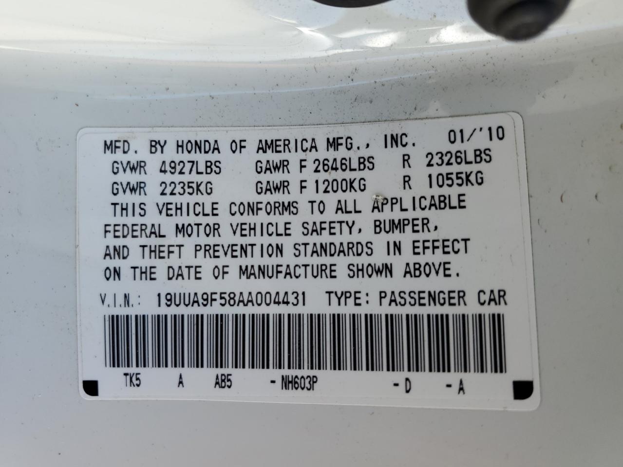 Photo 12 VIN: 19UUA9F58AA004431 - ACURA TL 