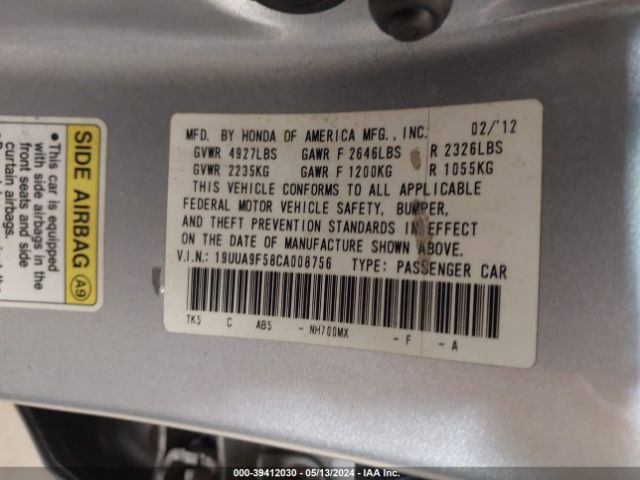 Photo 8 VIN: 19UUA9F58CA008756 - ACURA TL 