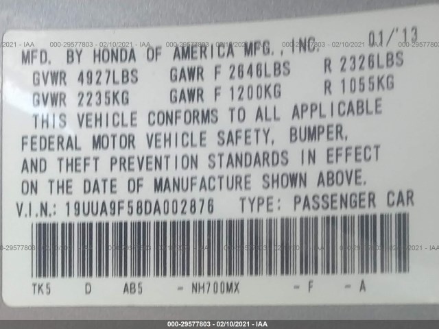 Photo 8 VIN: 19UUA9F58DA002876 - ACURA TL 