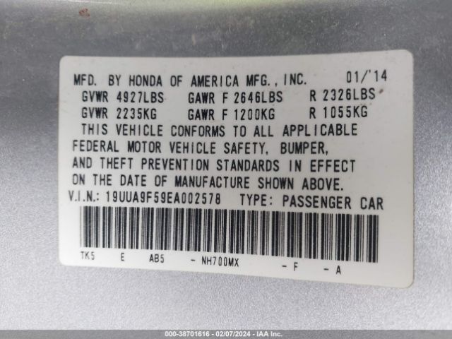 Photo 8 VIN: 19UUA9F59EA002578 - ACURA TL 