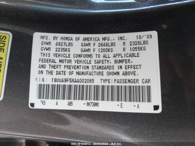 Photo 8 VIN: 19UUA9F5XAA002065 - ACURA TL 