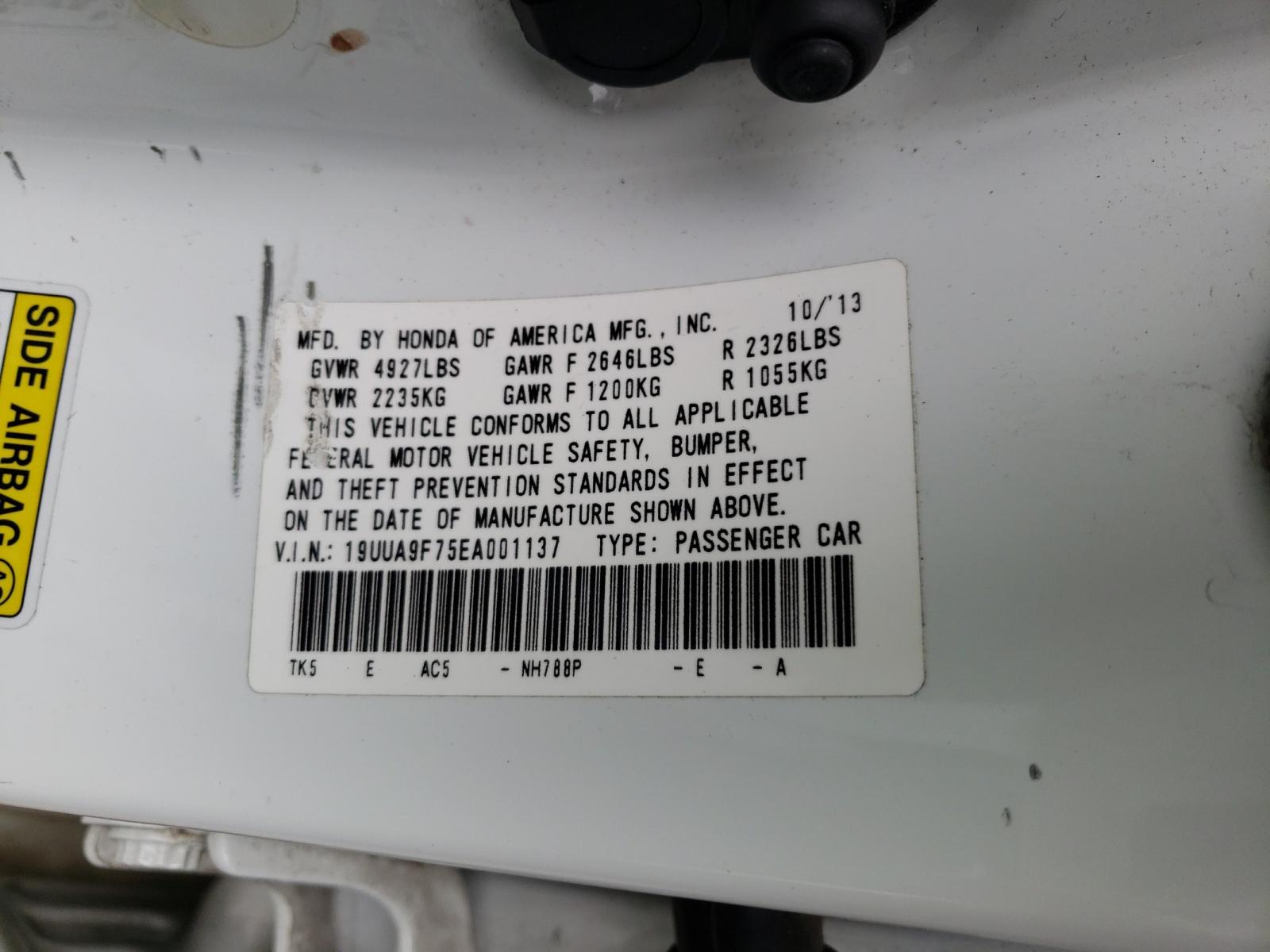 Photo 9 VIN: 19UUA9F75EA001137 - ACURA TL ADVANCE 