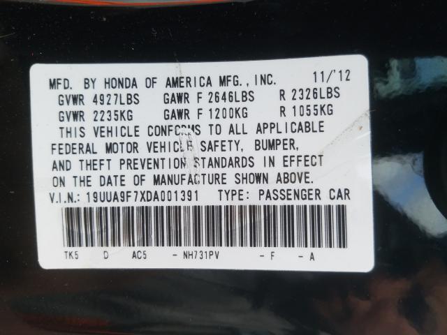 Photo 9 VIN: 19UUA9F7XDA001391 - ACURA TL ADVANCE 