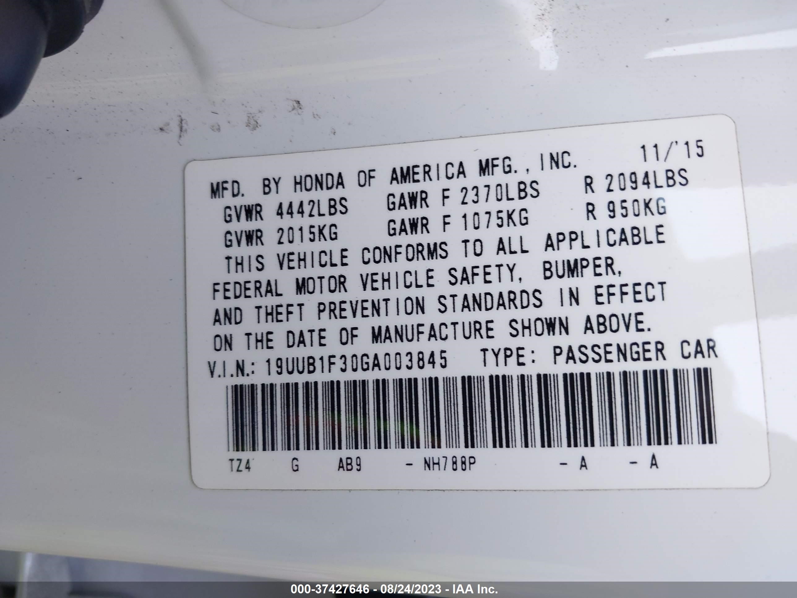 Photo 8 VIN: 19UUB1F30GA003845 - ACURA TLX 