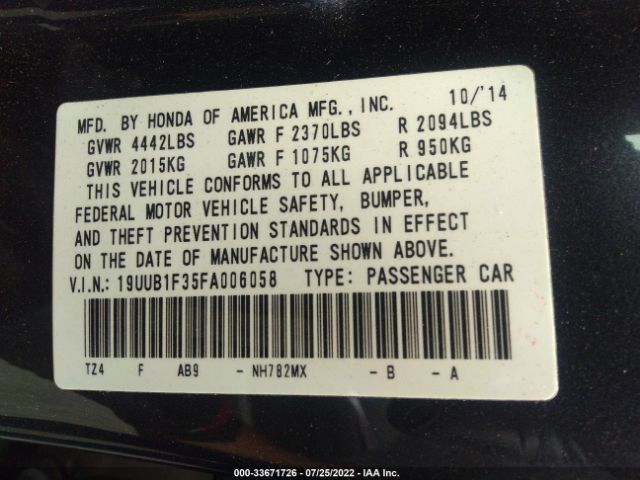 Photo 8 VIN: 19UUB1F35FA006058 - ACURA TLX 