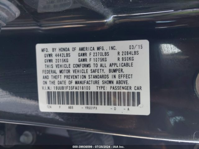 Photo 8 VIN: 19UUB1F35FA018100 - ACURA TLX 