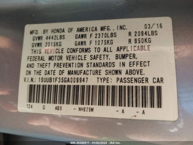 Photo 8 VIN: 19UUB1F35GA009947 - ACURA TLX 