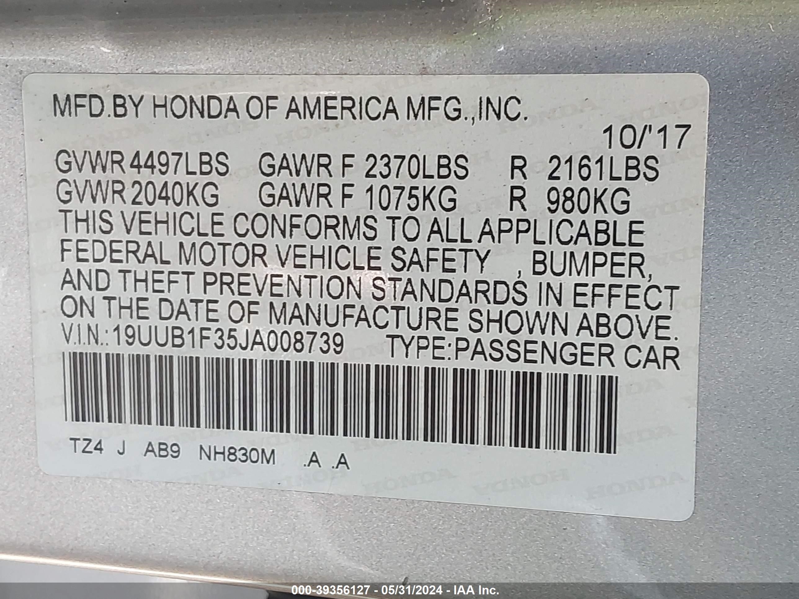 Photo 8 VIN: 19UUB1F35JA008739 - ACURA TLX 