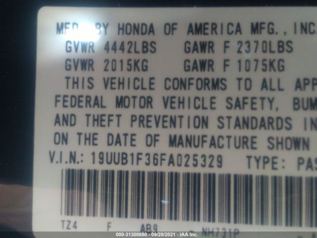 Photo 8 VIN: 19UUB1F36FA025329 - ACURA TLX 