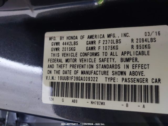 Photo 8 VIN: 19UUB1F39GA009322 - ACURA TLX 