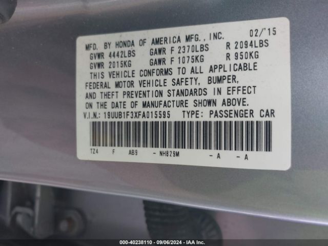 Photo 8 VIN: 19UUB1F3XFA015595 - ACURA TLX 