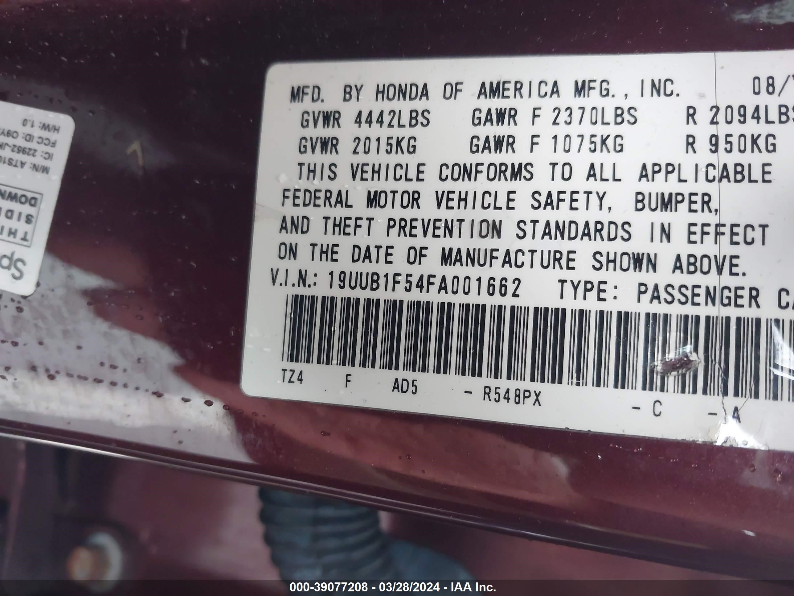 Photo 8 VIN: 19UUB1F54FA001662 - ACURA TLX 