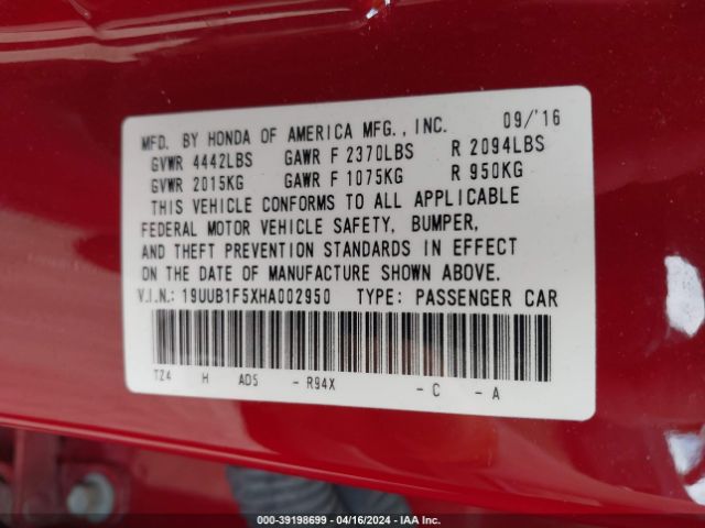 Photo 8 VIN: 19UUB1F5XHA002950 - ACURA TLX 