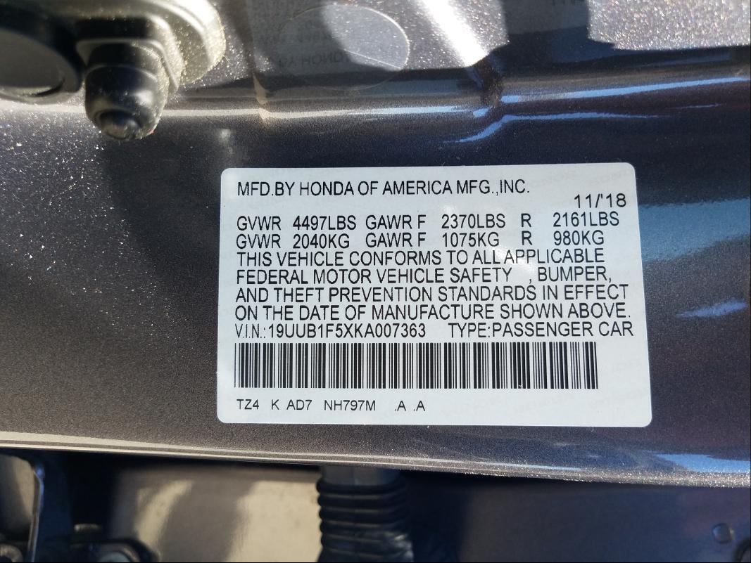 Photo 9 VIN: 19UUB1F5XKA007363 - ACURA TLX TECHNO 