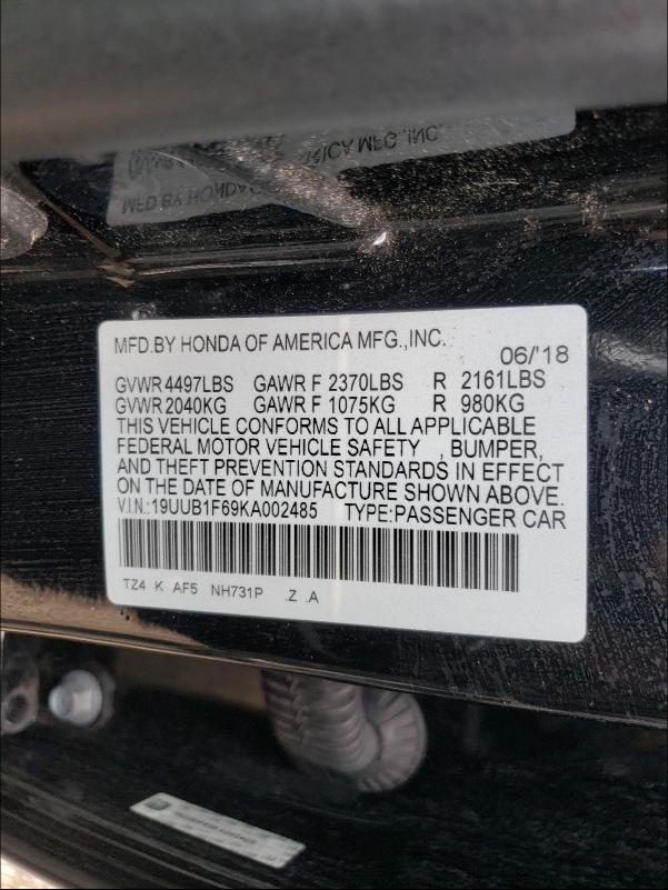 Photo 9 VIN: 19UUB1F69KA002485 - ACURA TLX TECHNO 