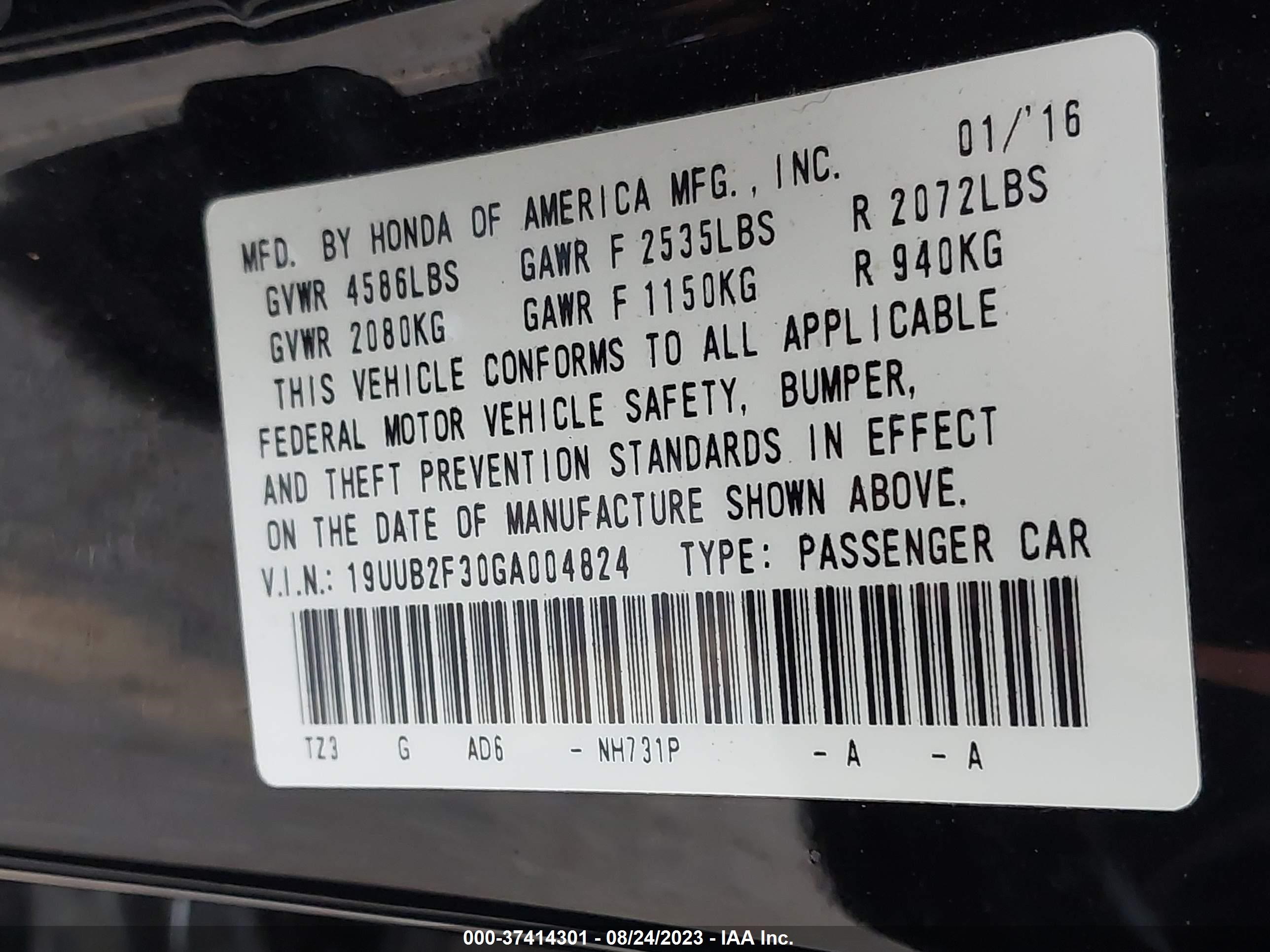 Photo 8 VIN: 19UUB2F30GA004824 - ACURA TLX 