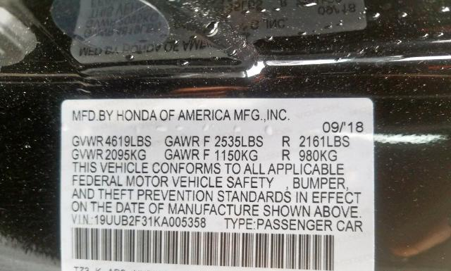 Photo 9 VIN: 19UUB2F31KA005358 - ACURA TLX 