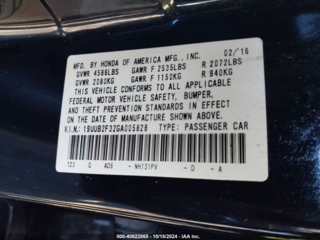 Photo 8 VIN: 19UUB2F32GA005828 - ACURA TLX 