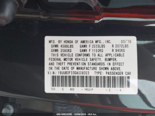 Photo 8 VIN: 19UUB2F33GA008303 - ACURA TLX 