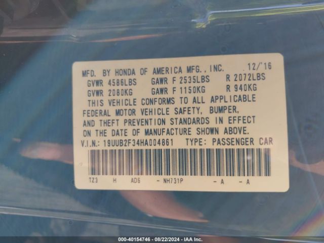 Photo 8 VIN: 19UUB2F34HA004861 - ACURA TLX 