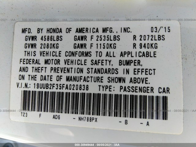 Photo 8 VIN: 19UUB2F35FA020838 - ACURA TLX 