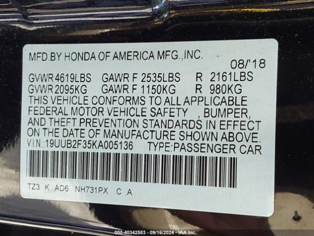 Photo 8 VIN: 19UUB2F35KA005136 - ACURA TLX 