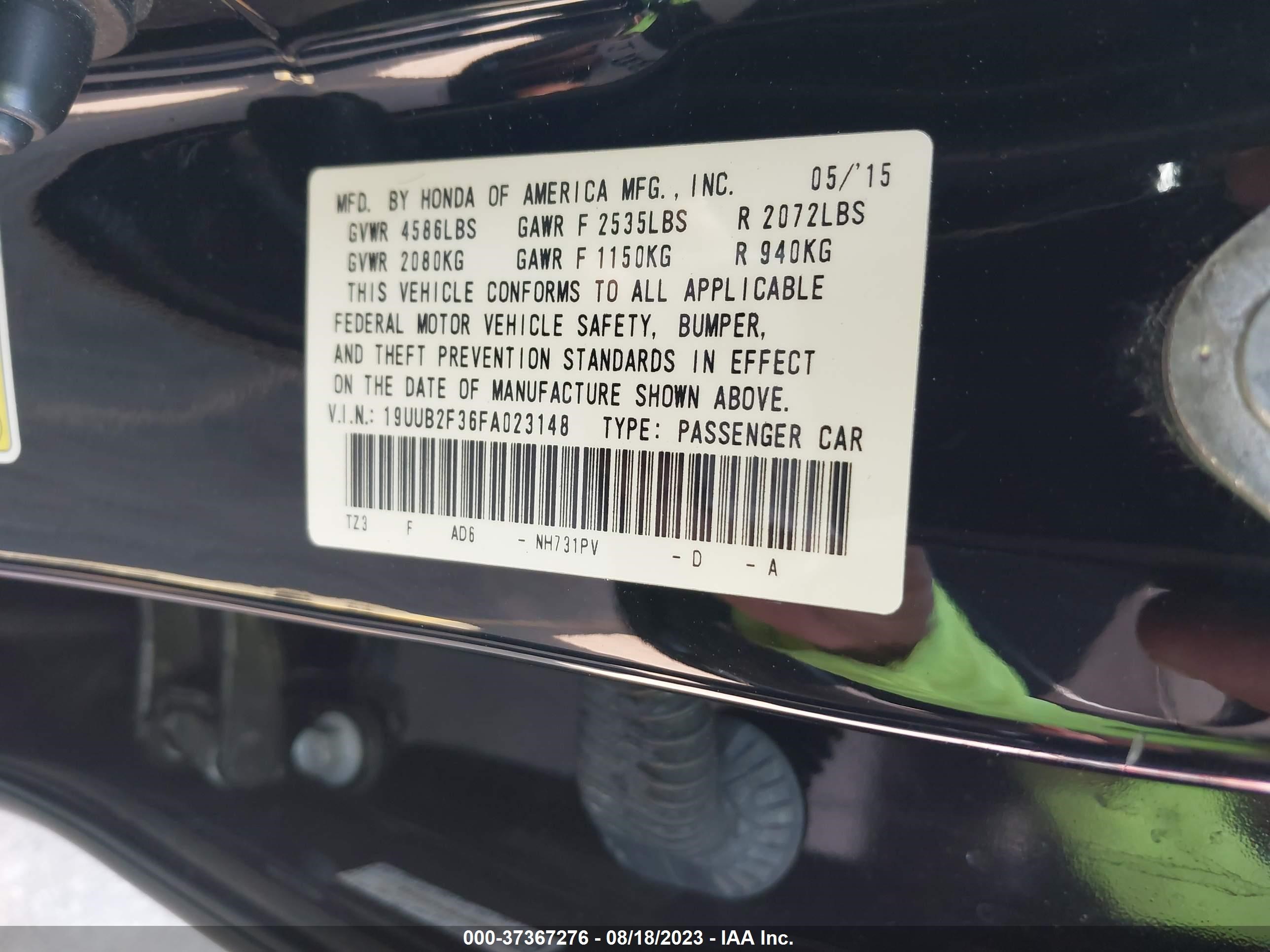 Photo 8 VIN: 19UUB2F36FA023148 - ACURA TLX 