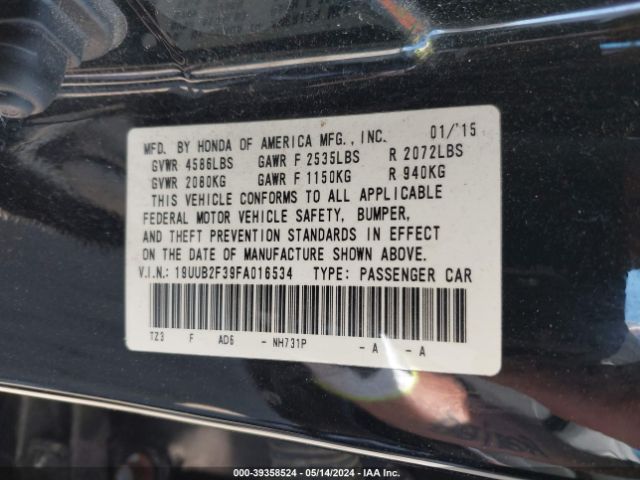 Photo 8 VIN: 19UUB2F39FA016534 - ACURA TLX 