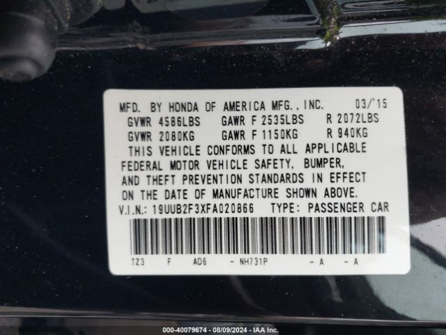 Photo 8 VIN: 19UUB2F3XFA020866 - ACURA TLX 