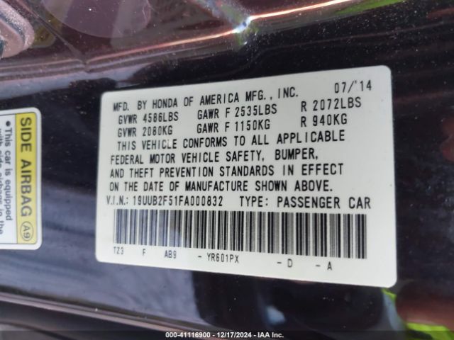 Photo 8 VIN: 19UUB2F51FA000832 - ACURA TLX 