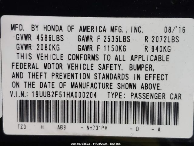 Photo 8 VIN: 19UUB2F51HA000204 - ACURA TLX 