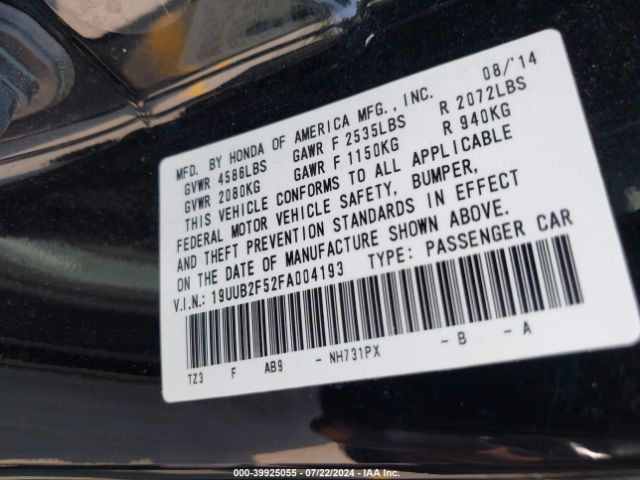 Photo 8 VIN: 19UUB2F52FA004193 - ACURA TLX 