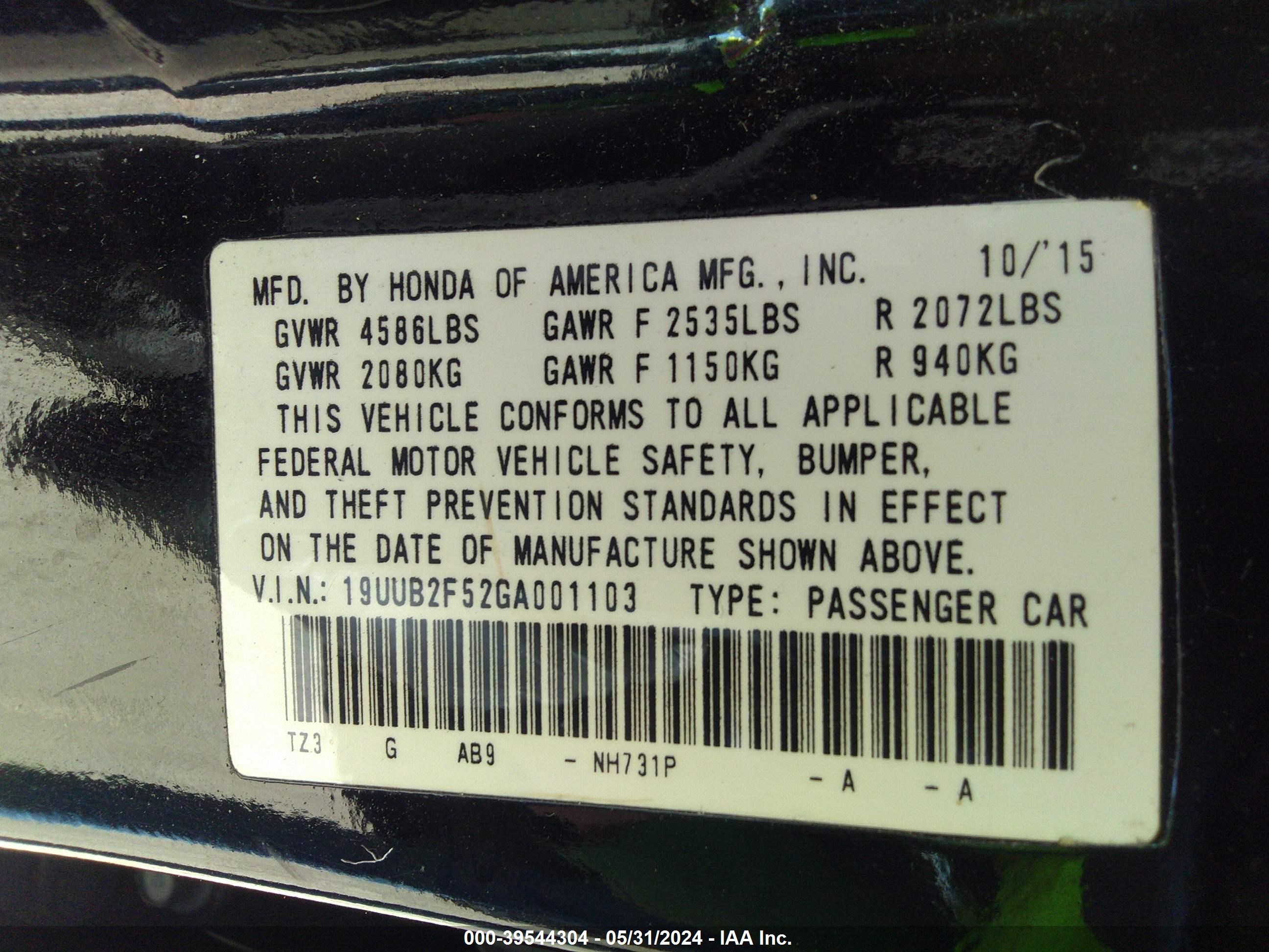 Photo 8 VIN: 19UUB2F52GA001103 - ACURA TLX 