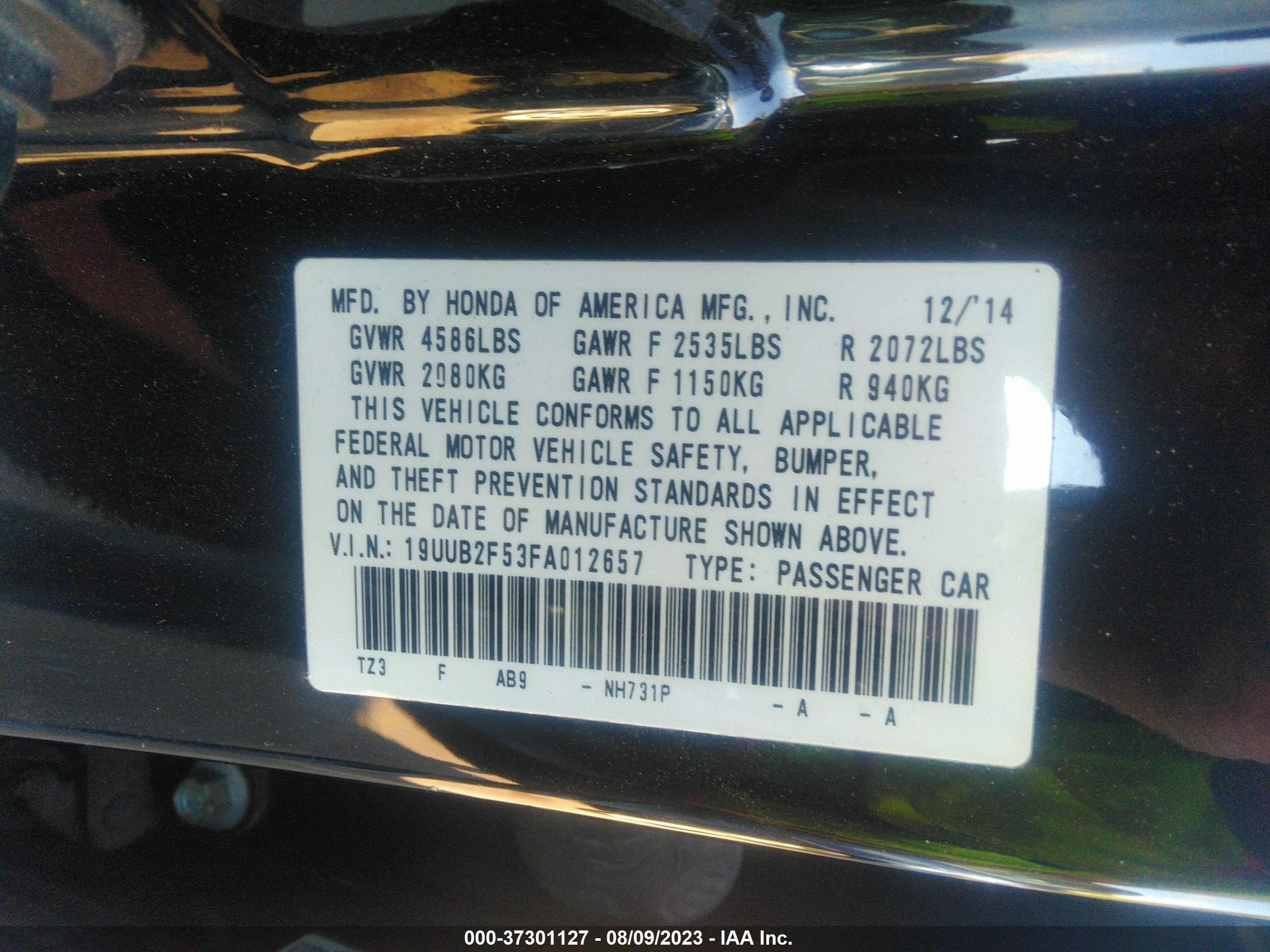 Photo 8 VIN: 19UUB2F53FA012657 - ACURA TLX 