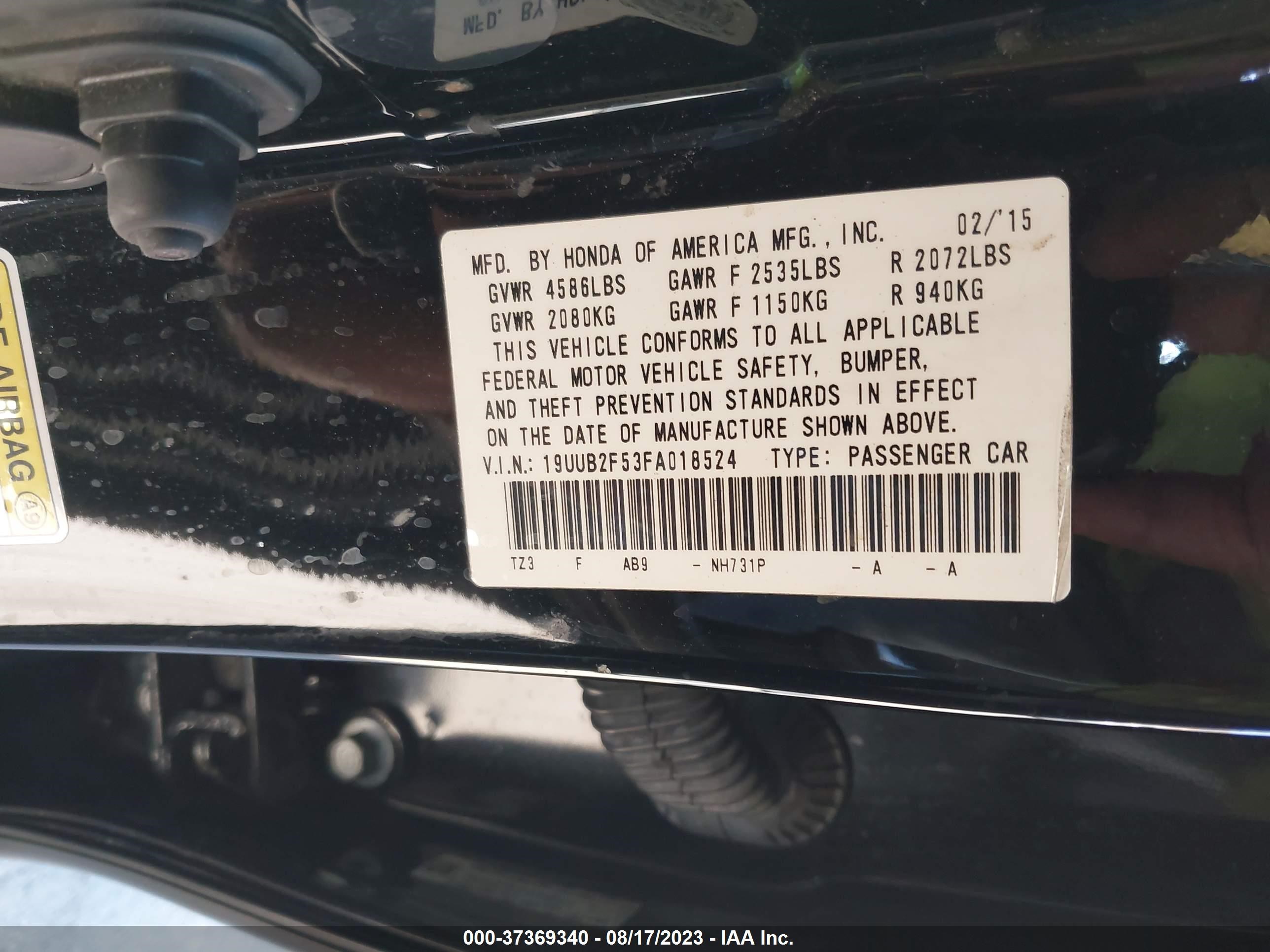 Photo 8 VIN: 19UUB2F53FA018524 - ACURA TLX 