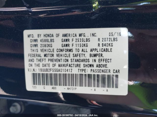 Photo 8 VIN: 19UUB2F55GA010412 - ACURA TLX 