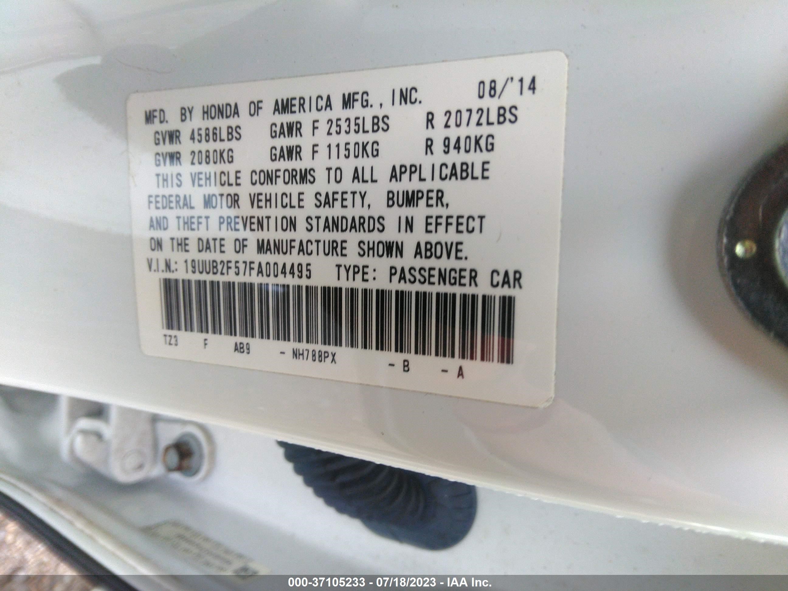 Photo 8 VIN: 19UUB2F57FA004495 - ACURA TLX 