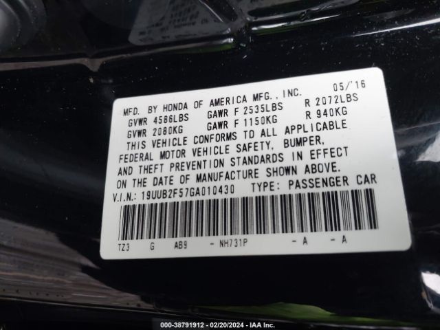 Photo 8 VIN: 19UUB2F57GA010430 - ACURA TLX 